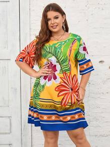 EMERY ROSE Plus Size Floral Print Tunic Dress - Multicolor - View 5