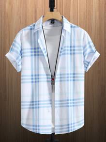 Manfinity Hypemode 男士格紋印花襯衫不帶T恤 - 白色 - 查看 1