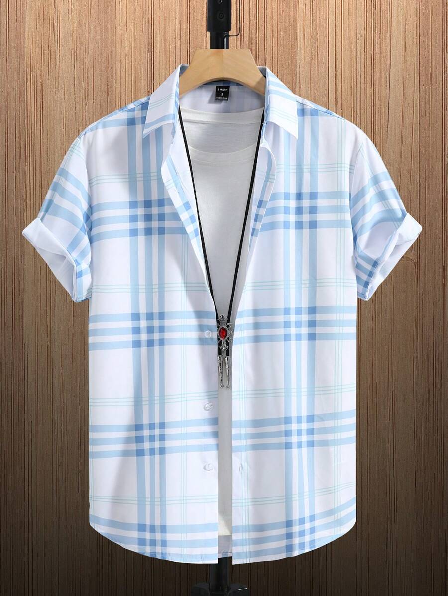 Manfinity Hypemode 男士格紋印花襯衫不帶T恤 - 白色 - 查看 1