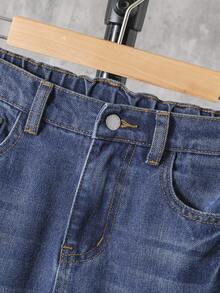 SHEIN 男大童貓須水洗牛仔褲 - 深色水洗藍 - 查看 4