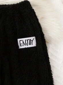 SHEIN 女大童奶牛圖案連帽法蘭絨上衣&字母貼布長褲 - 黑與白 - 查看 4