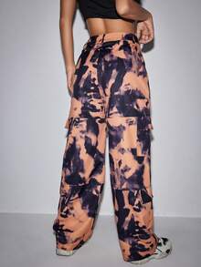 SHEIN Unity Tie Dye Flap Pocket Side Cargo Pants - Burnt Orange - View 2