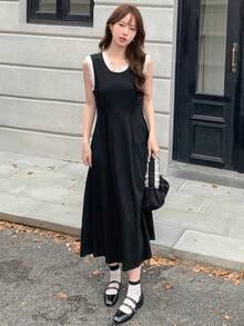 DAZY Contrast Trim Tank Dress - Black - View 5