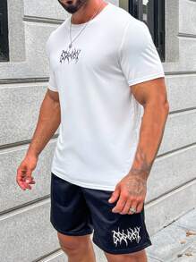 Manfinity Homme Nam Đồ họa Chữ cái Áo thun & quần đùi - Đen và trắng - Xem 1