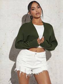 SHEIN SXY Batwing Sleeve Open Front Crop Cardigan In Fall/Winter - Army Green - View 1