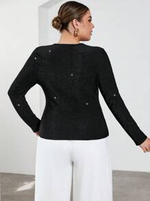 SHEIN Privé Plus Ring Linked Glitter Tee - Black - View 2