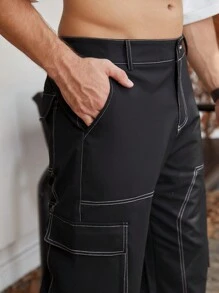 Manfinity EMRG Men Top-stitching Flap Pocket Side Cargo Pants - Black - View 3