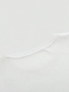 休閒羅紋針織純色女士T恤 - 白色 - 查看 3