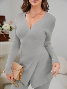 Mulvari Crossover Sweater & Knit Pants - Light Grey - View 3