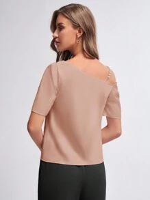 BizChic Pearls Beaded Asymmetrical Neck Blouse - Dusty Pink - View 2