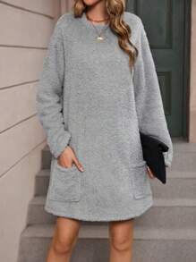 SHEIN LUNE Đầm Túi màu trơn Giải trí - Xám - Xem 1