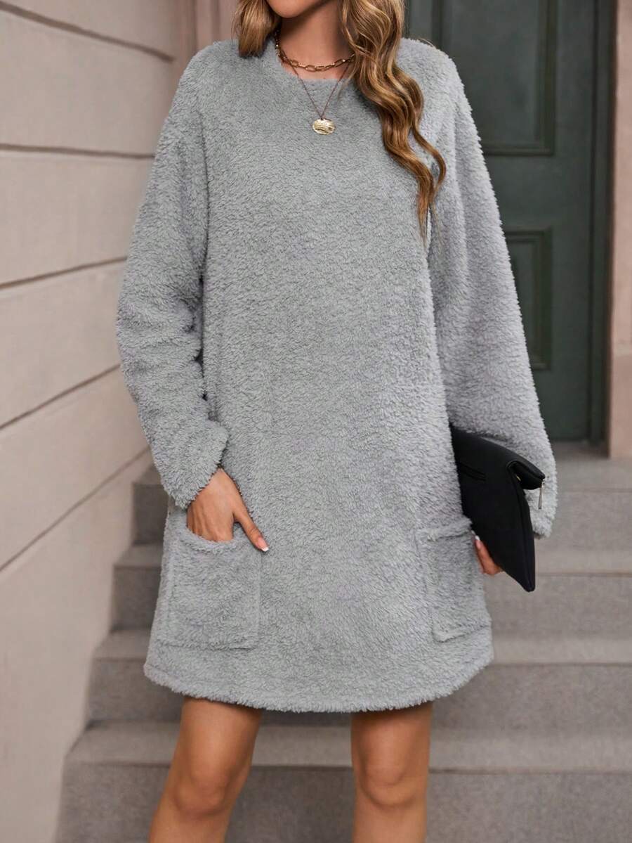 SHEIN LUNE Đầm Túi màu trơn Giải trí - Xám - Xem 1