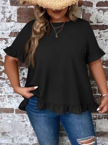 SHEIN LUNE Plus Flounce Sleeve Ruffle Hem Blouse