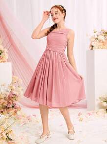 SHEIN Teen Girl Ruched Asymmetrical Neck Dress