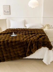 1 pieza Manta para cama poliéster marrón pelo de conejo & largo felpa , invierno - Marrón - Ver 2