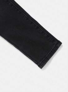 SHEIN 男大童破洞拼接面牛仔褲 - 黑色 - 查看 4