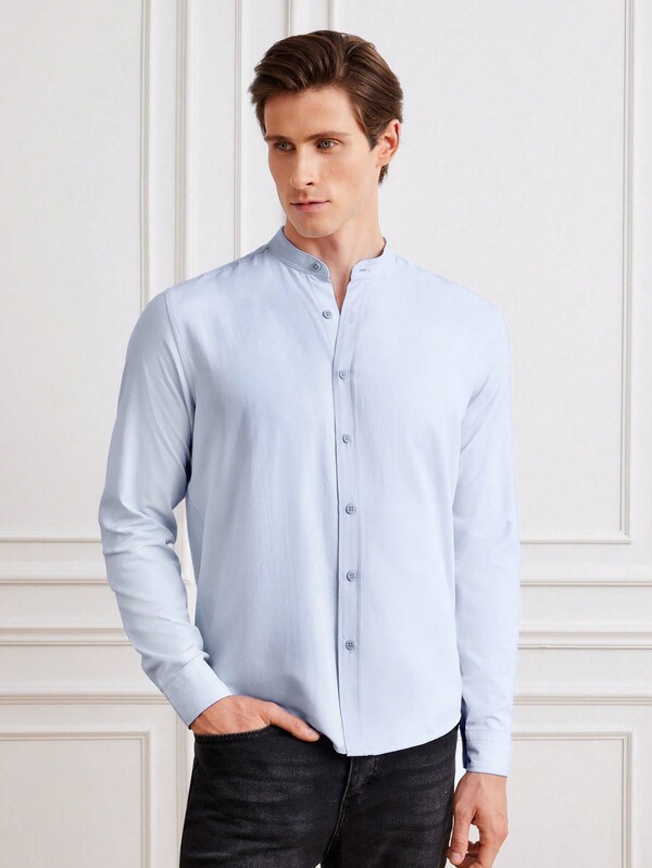 SHEIN Cottnline Men Solid Button Front Shirt