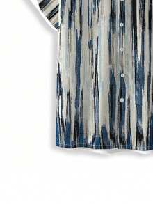 Manfinity Homme 男士加大碼寬鬆毛刷印花鈕扣衫，短袖領口圖形彩色復古襯衫 - 彩色 - 查看 3