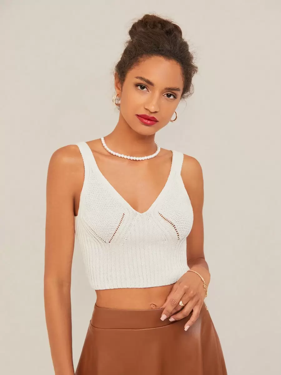 RueChic Solid Crop Knit Top - White - View 1