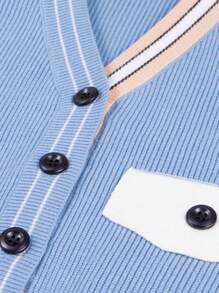 男小童條紋飾邊前紐扣開襟衫 - 霧霾藍 - 查看 3