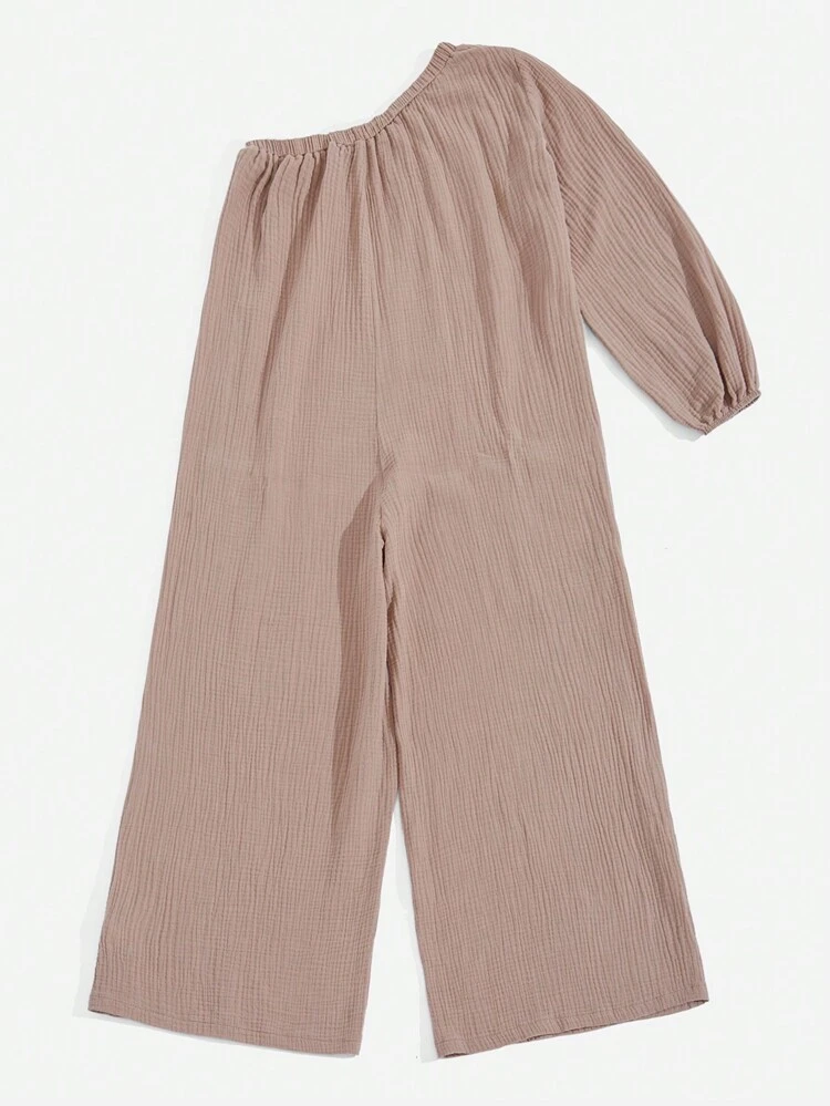 One Shoulder Pocket Patched Wide Leg Jumpsuit