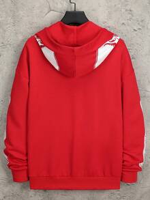 Manfinity EMRG 1件男裝鬆身骨骼印花拉鍊連帽衫,配有抽繩和下垂肩設計 - 紅色 - 查看 3