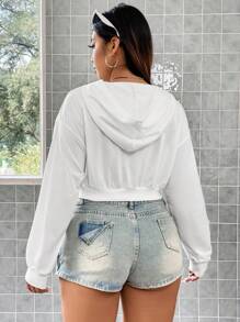 Flirla 加大码半拉链落肩短款卫衣 - 白色 - 查看 3