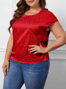 SHEIN Clasi 大碼豹紋提花蝙蝠袖襯衫 - 紅色 - 查看 6