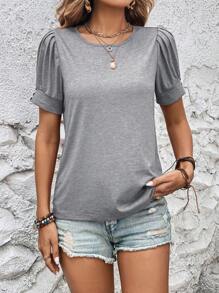 EMERY ROSE Solid Puff Sleeve Tee - Grey - View 3