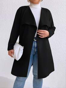 Celure Plus Waterfall Collar Open Front Coat - Black - View 3