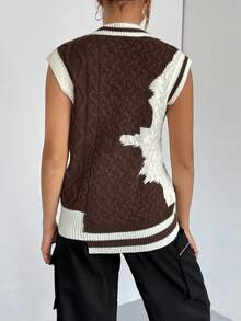 SHEIN Unity 1pc Striped Trim Asymmetrical Hem Sweater Vest - Multicolor - View 2