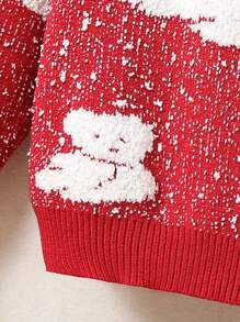 SHEIN Young Girl Cartoon Pattern Drop Shoulder Sweater - Burgundy - View 3