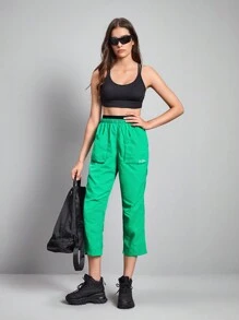 In My Nature 字母圖案口袋貼布戶外長褲 - 綠色 - 查看 4