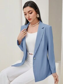 Modelyn Lapel Neck Single Button Blazer - Dusty Blue - View 6