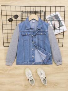 SHEIN 男大童翻蓋口袋牛仔夾克 - 中等水洗藍 - 查看 1