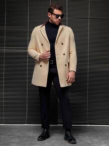 Manfinity VCAY 1 件宽松男士双排扣大衣 - 卡其色 - 查看 3