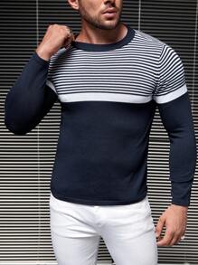 GENTILAND 男士條紋圖案套頭毛衣 - 藏蓝色 - 查看 1