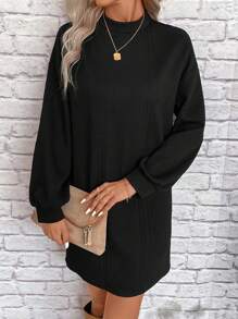 SHEIN LUNE Vestido de cuello alto de hombros caídos - Gris Oscuro - Ver 4