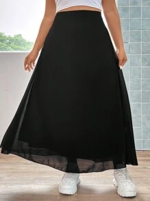 Flirla Plus High Waist Solid Skirt Women Fall Skirt For Women - Black - View 3