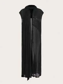 SHEIN ICON Chất rắn Kiểu Dài áo có mũ Lưới Áo - màu đen - Xem 2