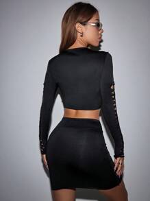 VaVaBold Cut Out Crop Tee & Bodycon Skirt - Black - View 2