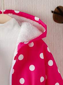 SHEIN Cô gái trẻ 1 chiếc áo khoác đệm có mũ trùm đầu in hình chấm bi Teddy - Màu Hồng Tươi - Xem 3