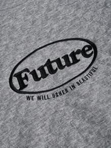 SHEIN EZwear 字母刺繡落肩袖運動衫 - 淺灰色 - 查看 5