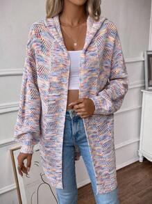 SHEIN LUNE Thuốc nhuộm Không gian Thả vai áo có mũ Áo len Duster - Nhiều màu - Xem 6