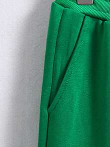 男大童標語圖案斜口袋衛褲 - 綠色 - 查看 4