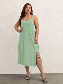 SHEIN BASICS Plus Split Thigh Cami Dress - Mint Green - View 5