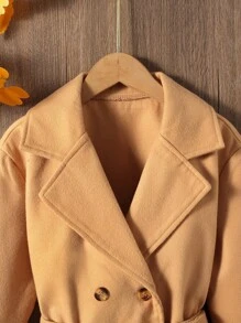 SHEIN Tween Girl 1pc Double Breasted Belted Overcoat - Camel - View 5