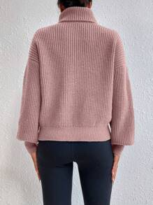 Celisse Turtleneck Drop Shoulder Knit Pullover Fall Winter Sweater - Dusty Pink - View 2