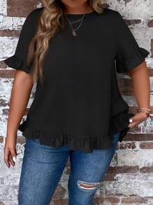 SHEIN LUNE Plus Flounce Sleeve Ruffle Hem Blouse