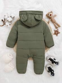 SHEIN 男嬰3D耳朵設計連帽拉鍊連身褲 - 軍綠色 - 查看 2